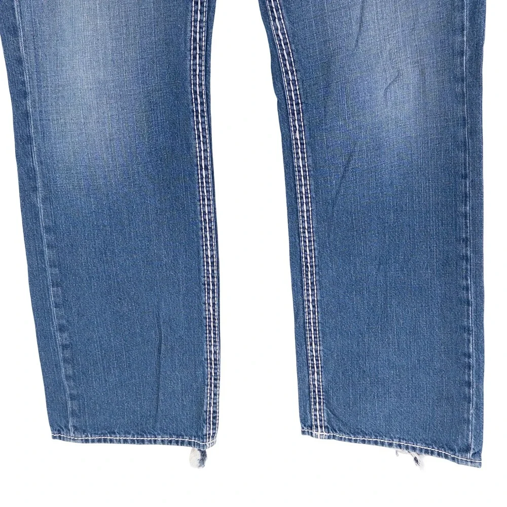 VTG Y2K True Religion Mens 38x33 Ricky Straight Jeans Blue Thick White Stitching